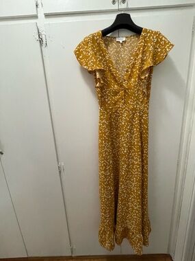 bohme Mustard Floral Ruffle Maxi Dress